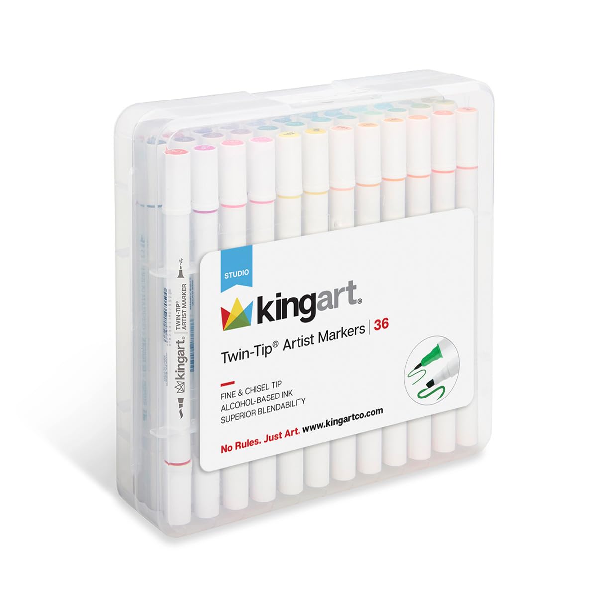 KINGART Studio Twin-Tip™ permanentne markery do szkicowania na bazie alkoholu, etui podróżne, zestaw 36 unikalnych kolorów