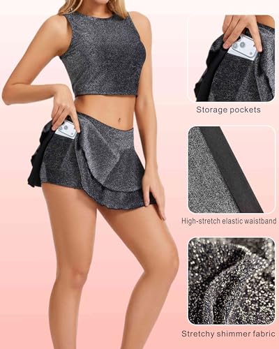 RanZZRan Y2K Women's Sparkly Ruffle Skort Mini Skirt Built-in Shorts - image 4