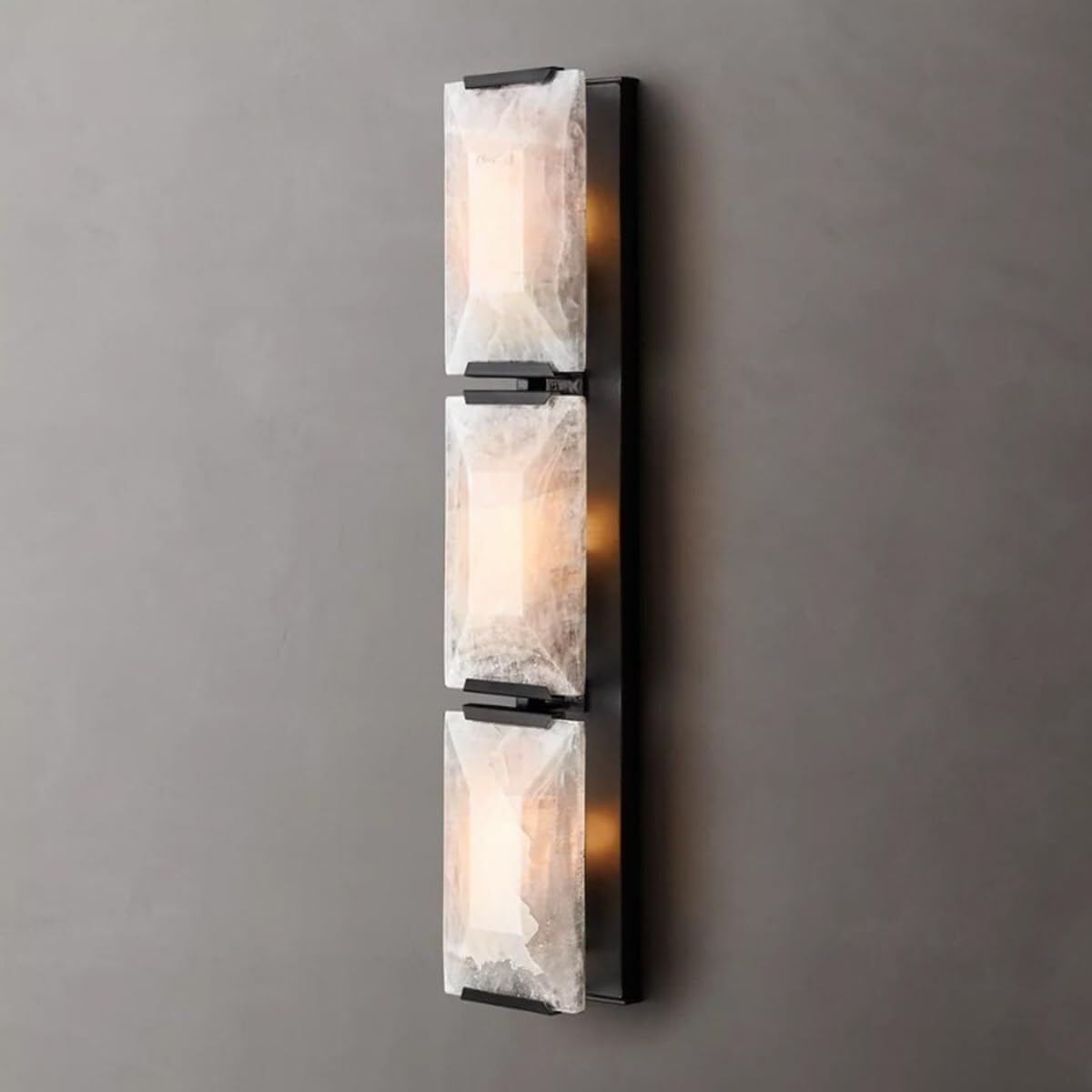 NHPJFDC Nordic Style Stone Wall Lamp Natural Marble Lampshade Sconce Long Strip LED 3 Color Dimming Lights Hallway Mounted Light Gold Lighting Fixtures for Living Room Loft Hotel T-155(Black)