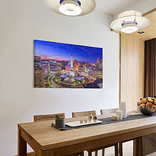 Canvas Wall Art Indianapolis, Indiana, Usa Skyline In The Monument Circle Canvas Prints Wall Art Paintings Artworks Pictures Posters For Living Room Bedroom Decoration, Gift For Wedding Christmas Mot #TOP2