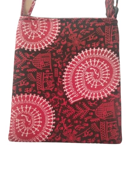Image of Women Stylish Crossbody Sling Bag Comes with Flap Closure & Durable Polyester Design Multi-Pocket Design, Adjustable Strap(Red and Beige)