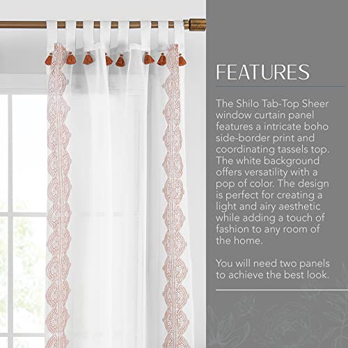 Elrene Home Fashions Shilo Boho Sheer Tab Top Window Curtain Panel with Tassels, 52"x95" (1, Terracotta, W 52" x L 95" (1 Panels) - Image 3
