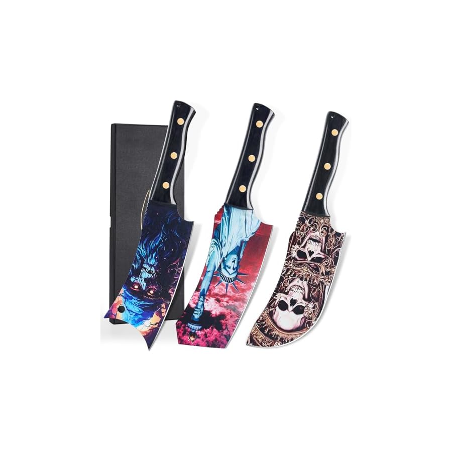 3PCS-Color-Coded-Coated-Butcher-Knife-Set-Hand-Forged-Meat-Cleaver-Knife-Bone-Chopper-Knife-Burcher-knife-Meat-Cutting-Kitchen-Knife-Set-for-Home-Outdoor-Cooking-Camping-BBQ Topfeel 3PCS Color-Coded Coated Butcher Knife Set, Hand Forged Meat Cleaver Knife & Bone Chopper Knife & Burcher knife, Meat Cutting Kitchen Knife Set for Home, Outdoor Cooking, Camping BBQ