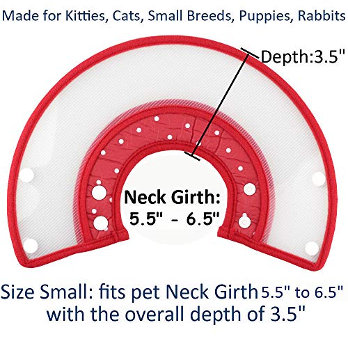 Image of Pet Plastic Clear Cone Recovery E-Collar with Dots Design Soft Edge for Small Dogs & Cats (Small, Red)