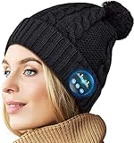 Bluetooth Beanie, Bluetooth Hat, Gift for Woman, Pompon Beanie, Built-in HD Stereo Speakers & Microphone as Birthday Christrans Gifts for Woman, Girls Outdoor Sports Running Walking Jogging Black