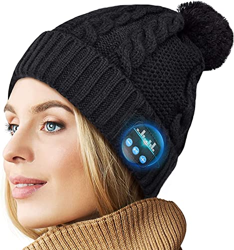Bluetooth Beanie V5.0 Bluetooth Hat, Wireless Earphone Beanie Headphones, Pompon Beanie with HD Stereo Speakers Built-in Microphone, Christmas Electronic Gifts for Women Girls Outdoor Sports Running