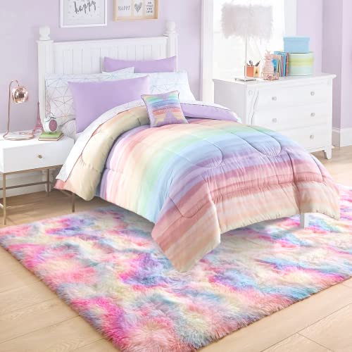 Ompaa Soft Fluffy Rainbow Kids Rug For Girls Bedroom Carpets, Pastel Unicorn Room Decor, Kawaii Tie Dye Rugs For Teens Dorm Aesthetic, Shaggy Nursery Area Rug For Baby Toddler Princess Room, 3X5 Feet #TOP5
