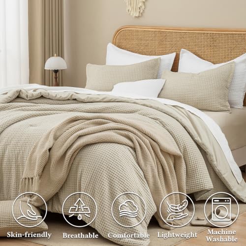 Image of David's Home Textured Summer Waffle Weave Comforter Set, Twin, Linen