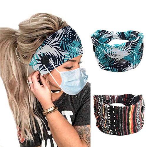 Bohend Boho Button Headband Wide Stretchy Solid Tied Knotted Headwear Sport Athletic Yoga Gym Hair Accessories for Women and Nurses (E)