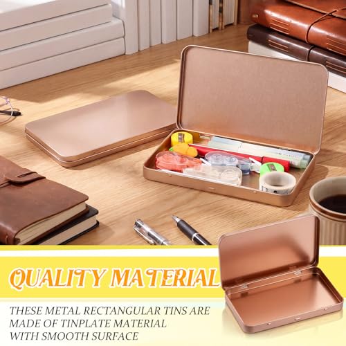 Image of Geiserailie 2 Pack Rectangular Metal Tin Box with Lid Metal Hinged Lid Tin Mini Paint Storage Box Empty Container Storage for Watercolor Jewelry Pen Candy Craft Organizer 7.0 x 4.2 x 0.6'' (Rose Gold)