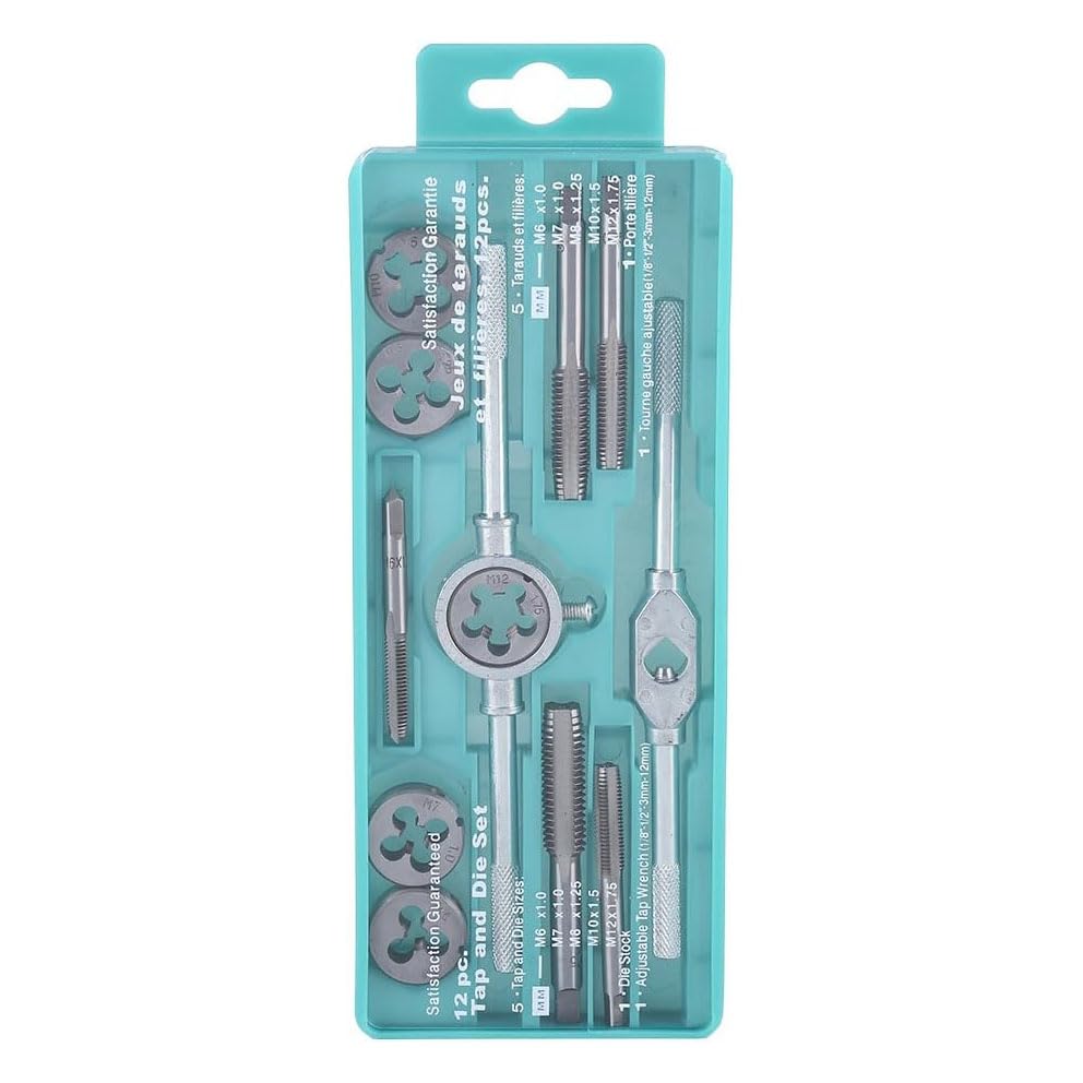 UPTODATETOOLS Tap and Die Set, 12pcs M6-M12 Screw Nut Thread Taps Dies with Wrench Handle Hand Tool Kit (B0D3X2XB4K) Amazon Price History, Amazon Price Tracker
