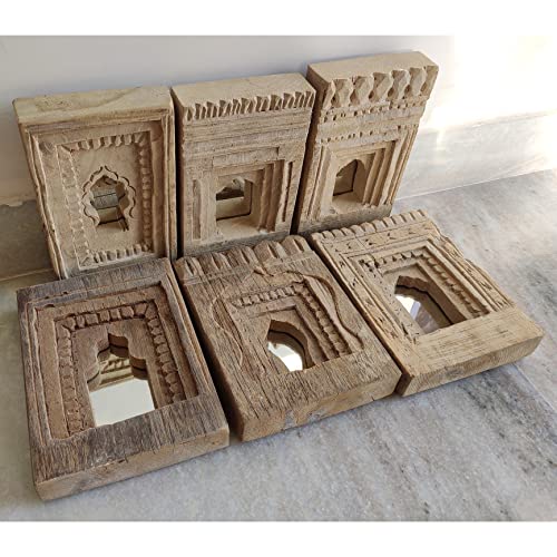 Old Indian Bleach Temple Mirror / Set Of 6 / Reclaimed Mirror / Home Decor Bleach White Approx - 20 X 15 X 4 #TOP1