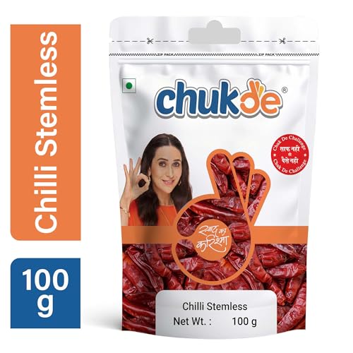 Image of Chukde - Guntur Chilli Stemless - Chemical-free Indian Spice for Spicy Condiments, Pain Relief, Anti-inflammatory, Digestive Aid, Weight Loss, Heart Health, Biryani, Sambar | 100 Gram (Pack of 3)