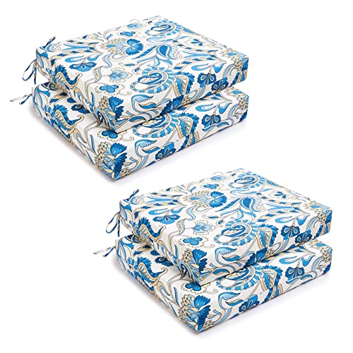 Harborest Indoor/Outdoor Chair Cushions Set Of 4 Waterproof,Square Corner Outdoor Cushions For Patio Furniture - Patio Chair Cushions With Ties,18.5"X16"X3",Blue Butterfly #TOP5