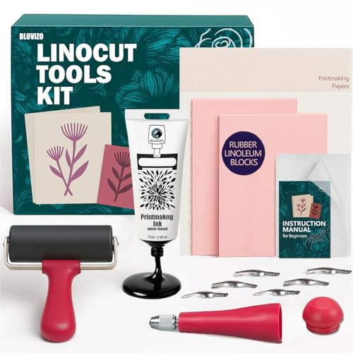 Linocut Tools Block Printing Kit: Stamp Carving Printmaking Kit Supplies with Ink, Rubber Blocks, Brayer, Linoleum Cutters, Tracing Papers, Instruction for Beginners Hobby DIY Gift