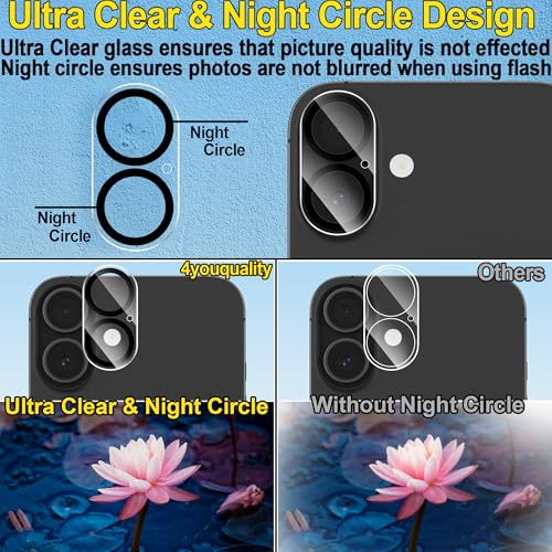 Image of 4youquality Camera Lens Protector for iPhone 17, iPhone 16 and iPhone 16 Plus, 9H Tempered Glass, Anti-Scratch, Case-Friendly, 3-Pack