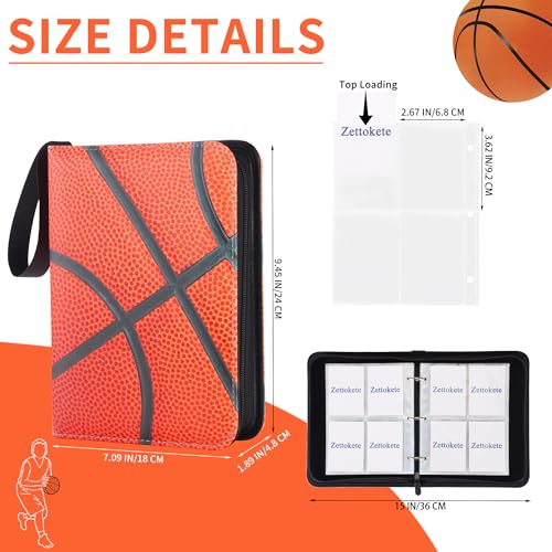 Image of 4 Pocket Basketball Card Binder with Zipper, Holds 400 Cards | 50 Removable Acid-Free & PVC-Free Card Pages, Durable PU Leather Cover for Long-Term Card Storage and Protection