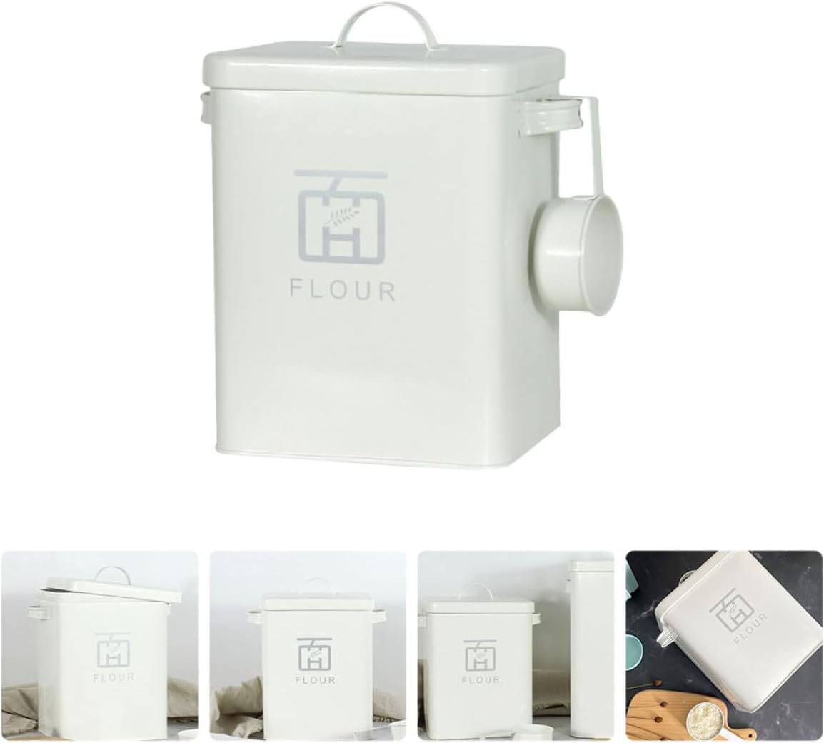 Airtight Multi-function Flour and Rice Storage Container Vintage White Iron Kitchen Canister Moisture-proof Household Grain Organizer