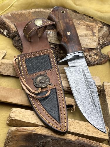 Damascus Knife 200+ Layer Hand-Forged Damascus Steel Fixed Blade with