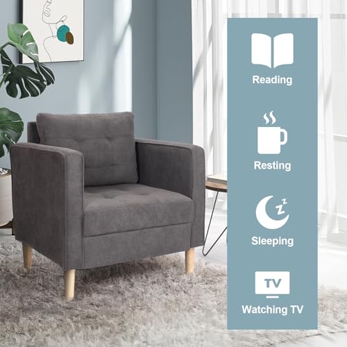 Sthouyn BCSFX Mid Century Modern Upholstered Fabric Accent Chair With Arms Set Of 2 Armchair Comfy Reading Chair For Living Room Studio Office Couch thumb #8