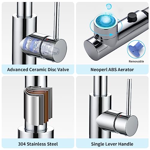Crea Sink Faucet, Bar Faucet Kitchen Faucets With Pull Out Sprayer, Single Handle Bathroom Faucets Chrome With Deck Plate Mini Prep Faucet 3 Hole Farmhouse Utility Outdoor Laundry Faucet #TOP4