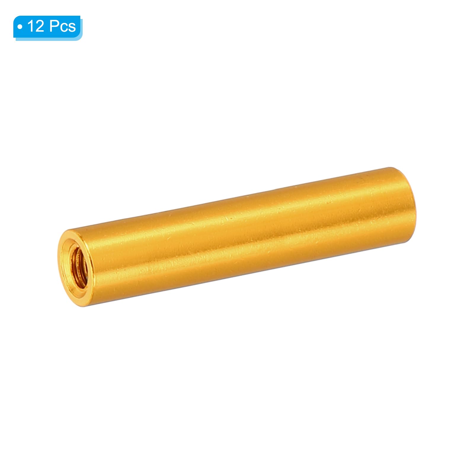 PATIKIL 12pcs M3 Metal Threaded Standoff Spacer Nuts, Round Aluminum Spacers Female Coupling Screws, 1/8" ID x 3/16" OD, Gold 3x5x25mm - Image 3