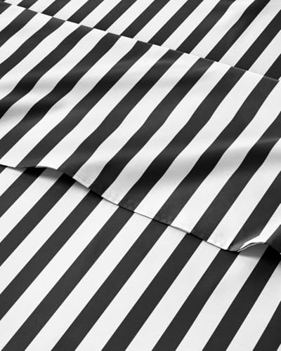 Image of Full 4 Piece Striped Sheet Set - Breathable & Cooling - Black Pinstripe