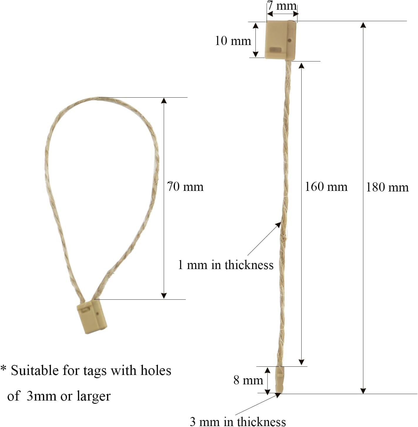400Pcs Hang Tag String, 7.1-inch Hemp Twine Hanging Tag String Fastener Snap Lock Pin Loop Fastener 1 mm Thick Tag Rope Ties for Clothes Shoes Bags Luggage Label Price Tags, SATONBEYI