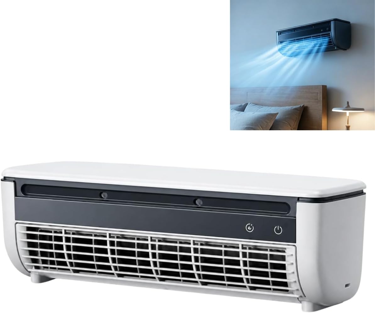 Portable Wall Mounted Air Conditioner, Mini Split Air Conditioner (White) | Rechargeable Mini Split AC with Remote Control & Mist Spray, 3-Speed Quiet Cooling Fan for Bedroom, Office and Small Spaces
