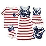 PopReal 4th of July Matching Family Outfits American Flag Mommy and Me Dresses Women Boy Girl Shirts Baby Romper