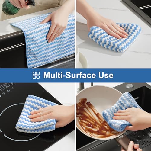 JOYMOOP 18 Pack Microfiber Cleaning Cloth, Kitchen Towels for Dish Drying Washing, Absorbent Streak Free Lint Free Rags for Cleaning, Reusable and Washable Towels - 10" x 10" - Thumbnail 6