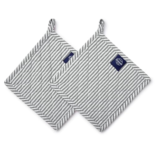 Image of Encasa XO Oven Microwave Pot Holders Trivets 21 cm (2 pc) for Kitchen Cooking & Baking - Heat Resistant, Thick & Safe, Protection of Hands from Hot Utensils, Grill, BBQ - Ticking Black