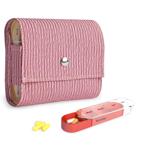 Pilulier hebdomadaire 4 fois par jour avec pochette rose bois