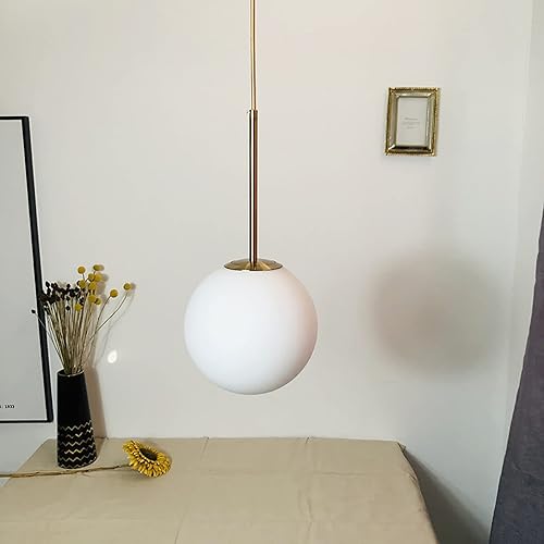 Miniatura 4 de LOTREE Mini lámpara colgante de globo de vidrio blanco leche, acabado de latón dorado con cable dorado, E26 de 5.9 pulgadas, bola de vidrio de