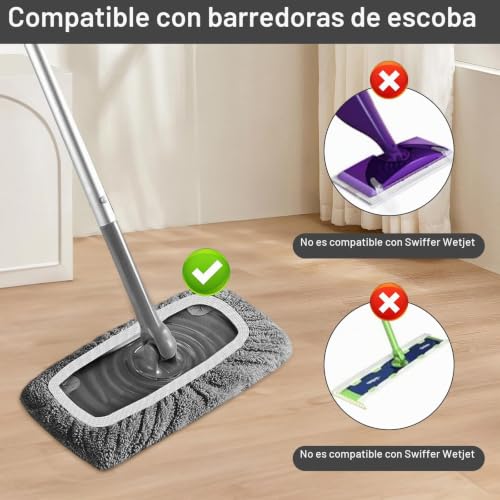 Miniatura 4 de Juego De 4 Almohadillas Reutilizables De Repuesto Para Mopa Plana Húmeda Y Seca Con Suelos Laminados De Madera Dura Para Limpieza Profunda Del Hogar Gris