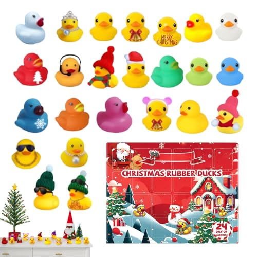 Duck Advent Christmas Calendar | 24 Day Countdown With Holiday Rubber Bath Toys | Fun Festive Gift For Kids Boys Girls | Perfect For Home Classroom School Vacation Desktop Mantel Shelf Party Favors