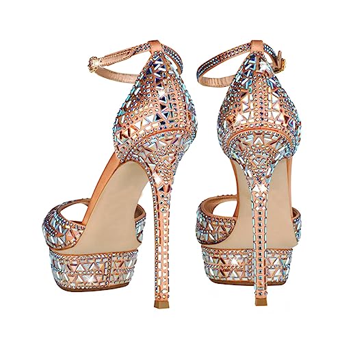XYD Women Sparkling Bejeweled Platform Evening Heels Peep Toe Stiletto Sandals Ankle Strap Crystal Party Pumps Shoes4