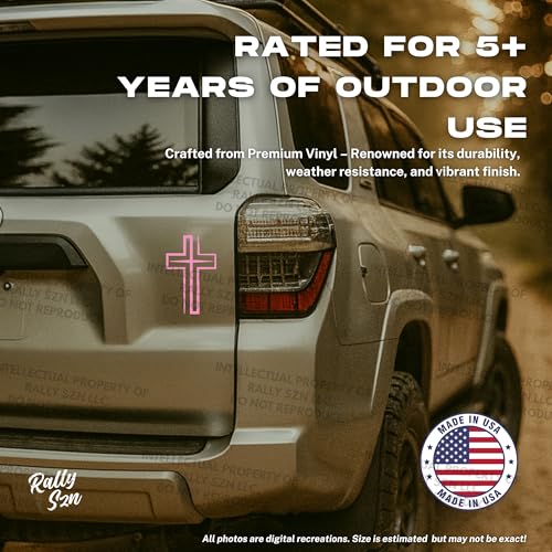 Image of Modern Cross - Christian Jesus Cross Car Vinyl Decal Bumper Sticker for Car, Wall, Window, Vehicle, Weather Resistant, Viral (1, Pink)