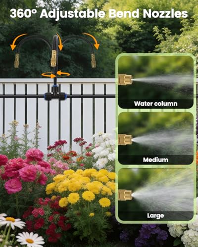 Landtouch 240FT Drip Irrigation System for Garden with 36 Nozzles –360° Adjustable Misting Nozzles, Quick-Connect Design, Ideal for Raised Beds, Lawns, Greenhouses & Outdoor Cooling - Thumbnail 3