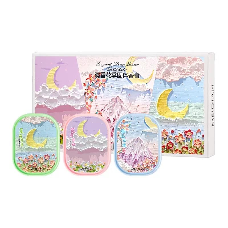 Fresh Flower Season Solid Perfume Set, Alcohol-Free, Compact and Portable, Long-Lasting Fragrance, 4g Each, 3 Piece