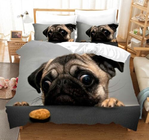 Housse de couette 220x240 bouledogue gris en microfibre douce anti-plis facile à laver