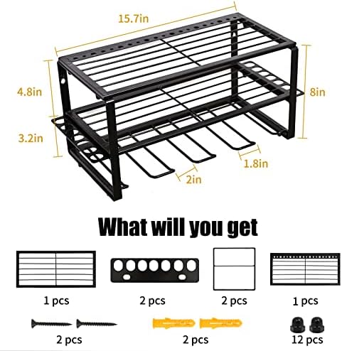 Power Tool Organizer Drill Charging Station for 4 Power Drill Tools Heavy Duty Drill Holder Wall Mounted Rack Utility Metal Tool Shelf Storage Organiser for Garage,Home,Workshop