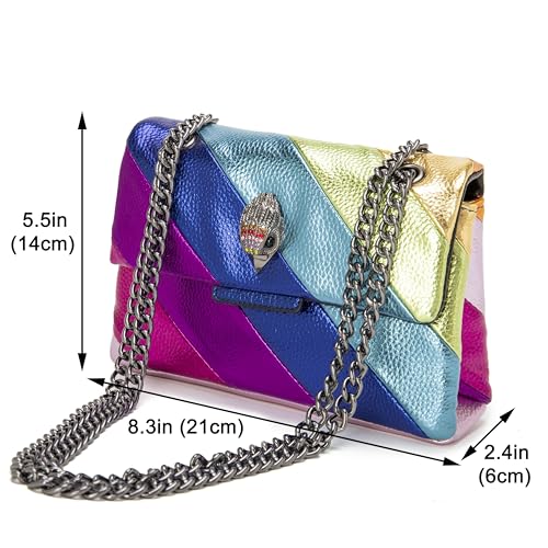 Image of Rejolly Rainbow Stripe Crossbody Shoulder Bag for Women Color Blocking PU Leather Colourful Purse with Chain Strap | PU Leather, with Chain Strap