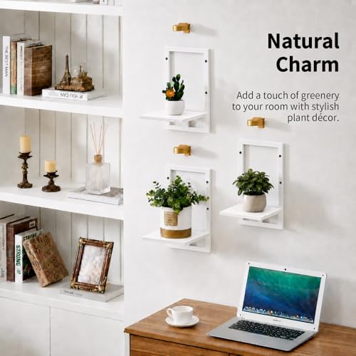 Orvado Floating Shelves for Indoor Plants with Grow Lights, Set of 3 Wall Planters for Bedroom, Living Room, Kitchen, Bathroom Decor, White (3, White) — view 5