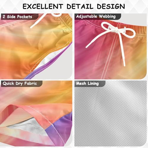 Pigsaly Boys Swim Trunks Colorful Bright Orange Pink Gradient Boys Board Shorts Swimsuit Swimwear Summer Bathing Suit S3