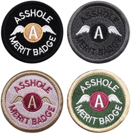 Asshole Merit Badge 4 Pack Hook Loop Patch for Backpacks Vests Bags Caps Jeans Hats T-Shirt Harness Helmets Jacket,Military Tactical Embroidered Emblem Tactical Military Patches image 3