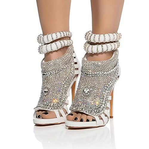 Women Stiletto High Heel Heavy Duty Sandals Open Toe Crystals Diamond Pave Ankle Strap Wedding Dress Shoes Prom Pumps2