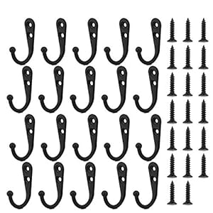 SenPuSi 20 stuks garderobehaken, kledinghaken vintage haken om te schroeven (zwart)