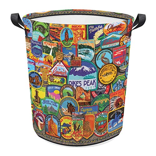 Image of National Parks Badges Laundry Basket Hamper Bag Dirty Clothes Storage Bin Waterproof Foldable Collapsible Toy Organizer for Office Bedroom Clothes Toys Gift Basket