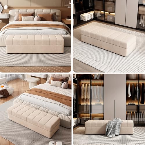Banc Ottoman de Rangement Velours Meuble Chaussures Entrée Bout de Lit - 4